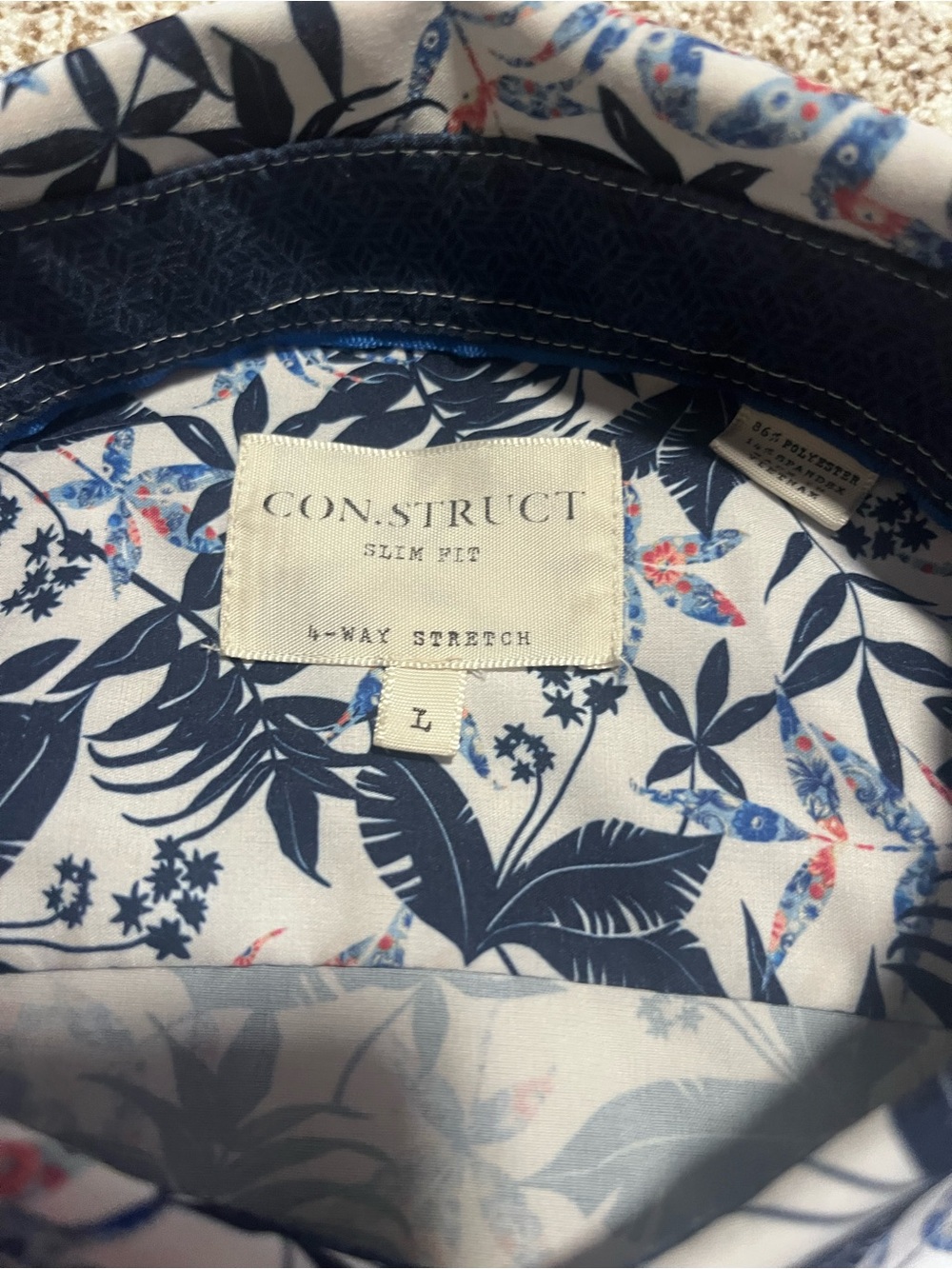 CON.STRUCT Slim Fit Floral Button Up Shirt Men’s Large Stretch Short Sleeve - Picture 3 of 7